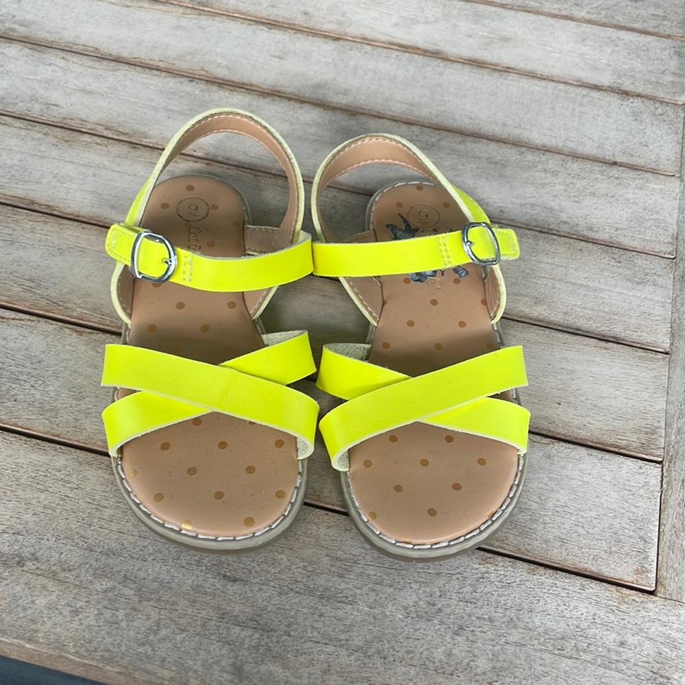 Bright neon yellow strappy cat and Jack toddler girl sandals size 9